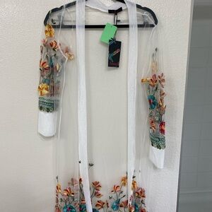 Embroidered Floral Sheer Kimono